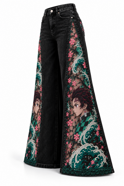 Slayer Denim Tanjiro — Green wide-leg jeans